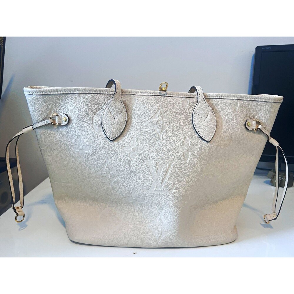 PRISTINE! Louis Vuitton Neverfull MM Monogram Empreinte Leather Creme Tote Bag